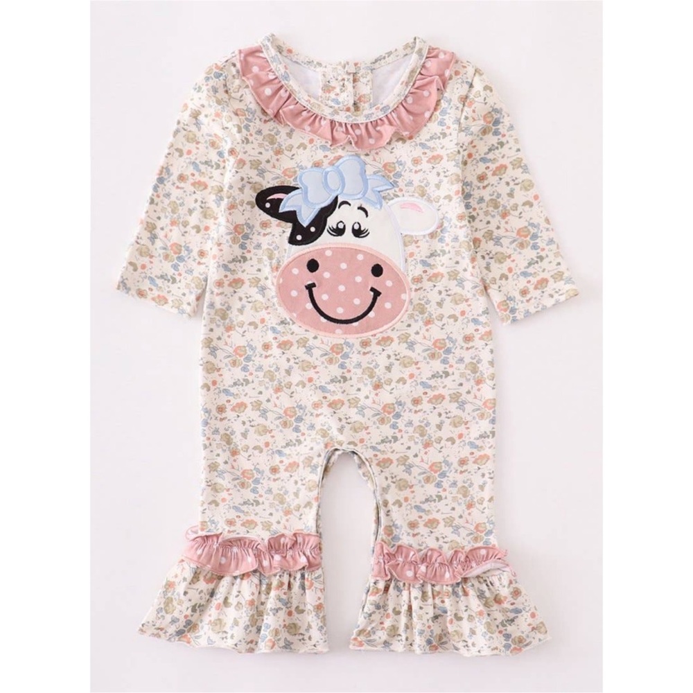 Pink Floral Cow Romper